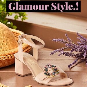 NEW..!Nanette Lepore Blush Pink Sandals Jeweled Buckle Sz 7 Ankle Strap Dressy